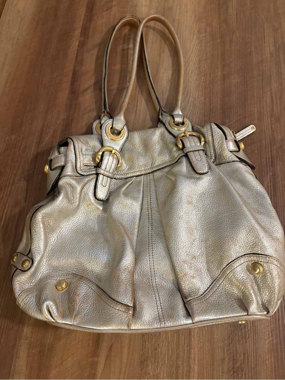 B. Makowsky Metallic Silver and Gold Pebbled Leather Shoulder Bag